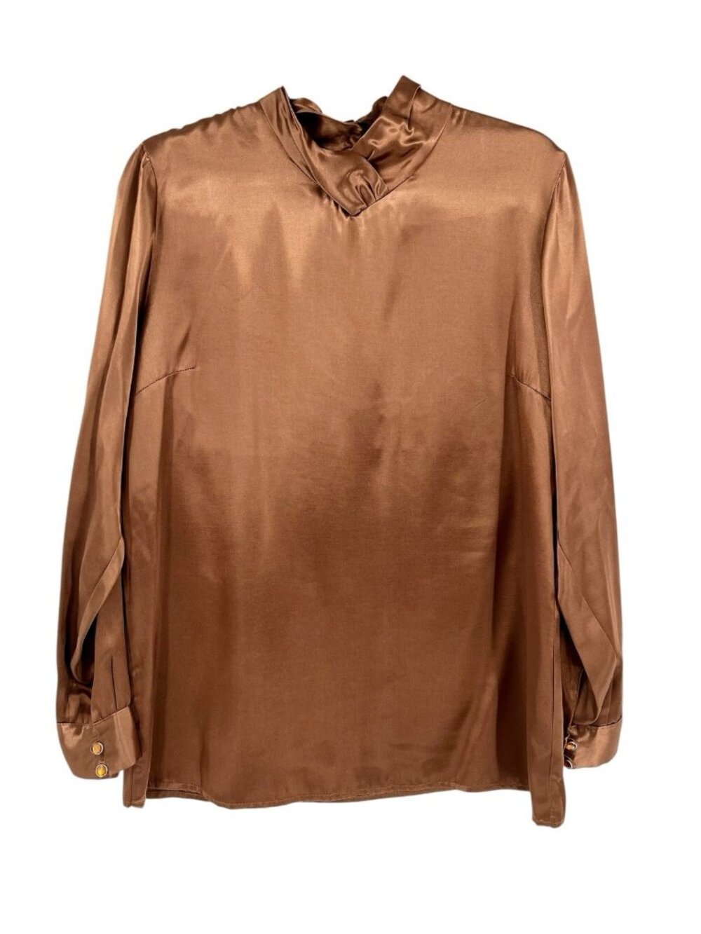 LADY REINER Women's Brown Satin High Neck Blouse Large